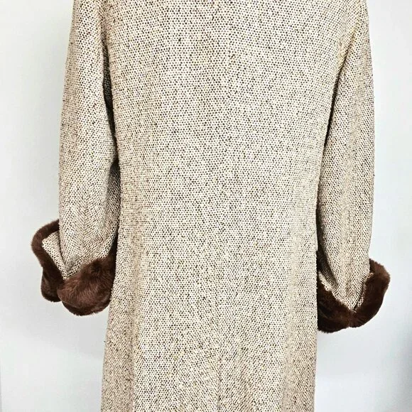 Via Spiga Wool Blend Tweed Coat Rex Rabbit Fur Trim Size 10 - Picture 12 of 16